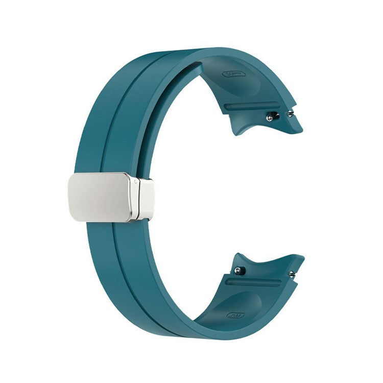 For Samsung Galaxy Watch7 / Watch FE / Watch6 / Watch 5 / Watch4 40mm 44mm Silicone Watch Strap Wrist Band with Silver Buckle - Dark Blue