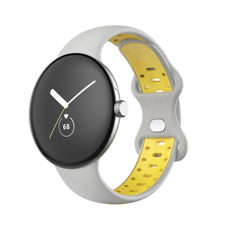 For Google Pixel Watch 3 41mm / Watch 2 / Pixel Watch Women Watch Band Dual Color Adjustable Silicone Wrist Strap Replacement, Size S - Grey / Yellow