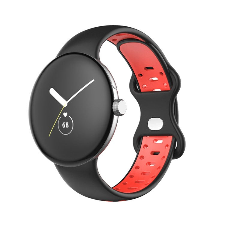 For Google Pixel Watch 3 41mm / Watch 2 / Pixel Watch Women Watch Band Dual Color Adjustable Silicone Wrist Strap Replacement, Size S - Black / Red