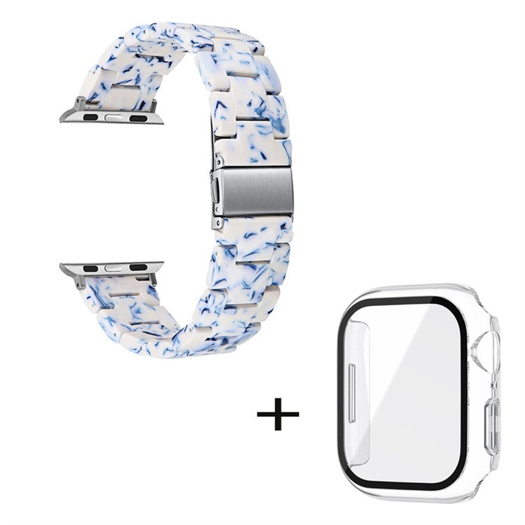 For Apple Watch Series 3 / 2 / 1 42mm Watch Strap Replacement 3 Beads Resin Wrist Band with Transparent Watch Case - Blue  /  White