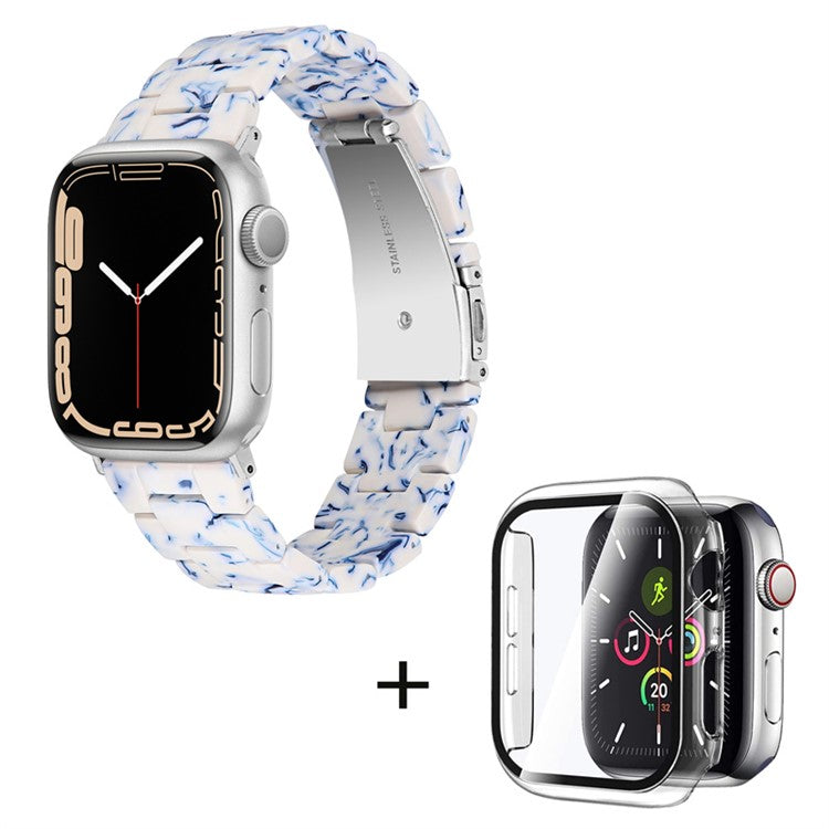 For Apple Watch Series 3 / 2 / 1 42mm Watch Strap Replacement 3 Beads Resin Wrist Band with Transparent Watch Case - Blue  /  White