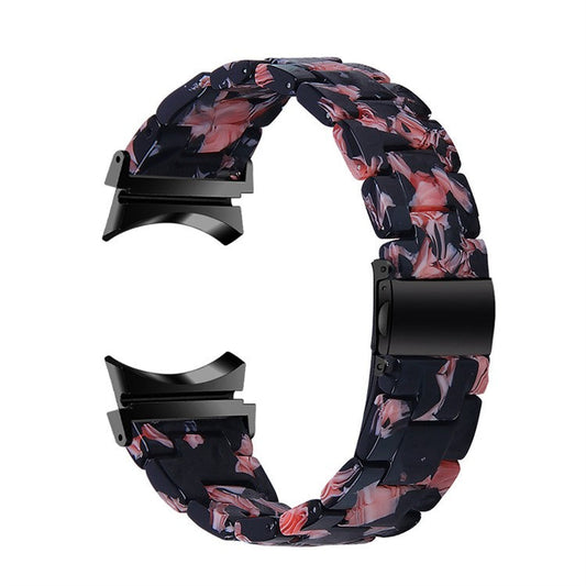 For Samsung Galaxy Watch 5 40mm / 44mm / Watch 5 Pro 45mm Resin Watch Band Stainless Steel Buckle Strap Bracelet - Black / Pink