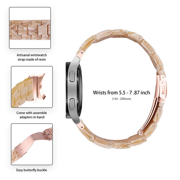 For Samsung Galaxy Watch 5 40mm / 44mm / Watch 5 Pro 45mm Resin Strap Replacement Wristband with Stainless Steel Buckle - Yellow / White