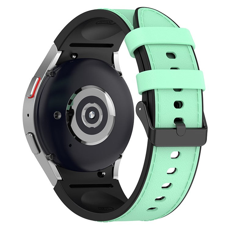 For Samsung Galaxy Watch3 41mm / Watch6 40mm 44mm / Watch6 Classic 43mm 47mm / Watch 5 40mm 44mm / 5 Pro 45mm / Watch4 40mm 44mm PU Leather Coated Silicone Watch Band Replacement Strap with Black Buckle, Size: L - Light Green