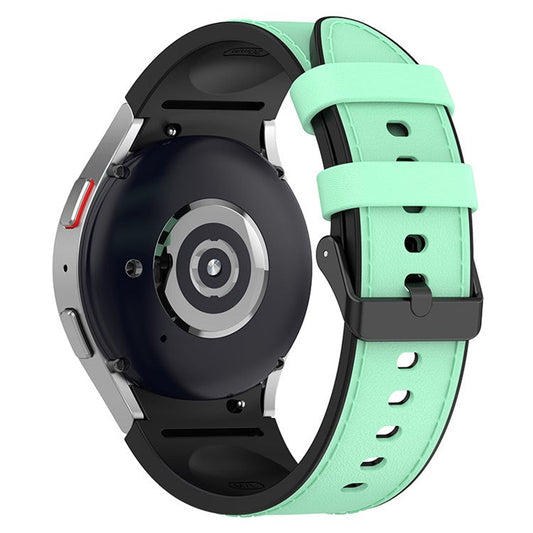 For Samsung Galaxy Watch3 41mm / Watch6 40mm 44mm / Watch6 Classic 43mm 47mm / Watch 5 40mm 44mm / 5 Pro 45mm / Watch4 40mm 44mm PU Leather Coated Silicone Watch Band Replacement Strap with Black Buckle, Size: L - Light Green