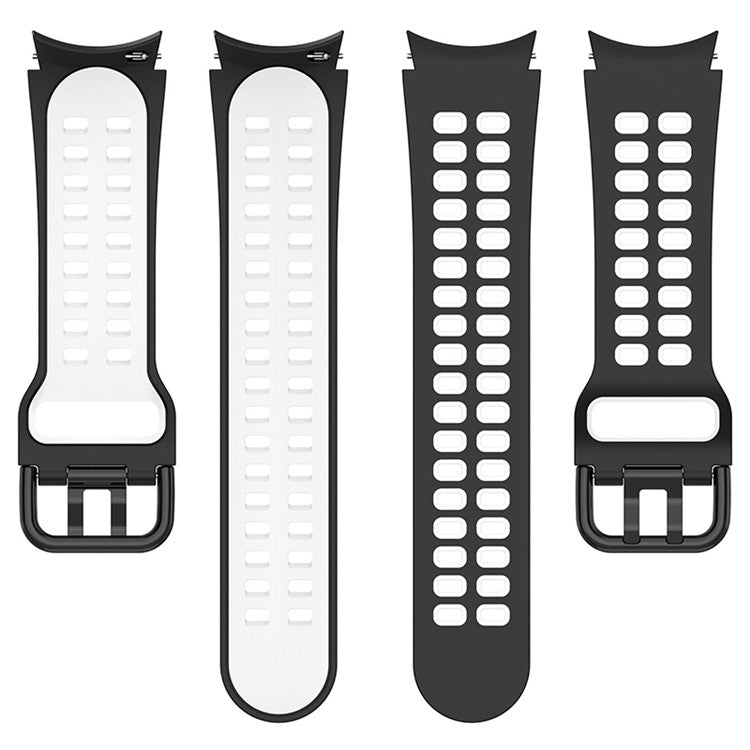For Samsung Galaxy Watch3 41mm / Watch6 40mm 44mm / Watch6 Classic 43mm 47mm / Watch 5 40mm 44mm / 5 Pro 45mm / Watch4 40mm 44mm Silicone Watch Band Dual Color Strap - Black / White