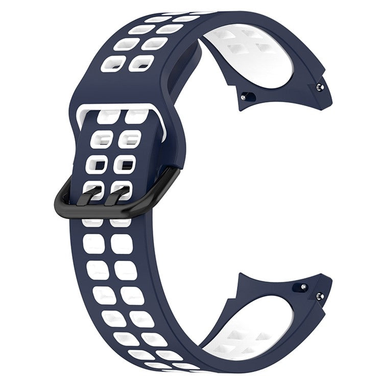 For Samsung Galaxy Watch3 41mm / Watch6 40mm 44mm / Watch6 Classic 43mm 47mm / Watch 5 40mm 44mm / 5 Pro 45mm / Watch4 40mm 44mm Silicone Watch Band Dual Color Strap - Midnight Blue / White