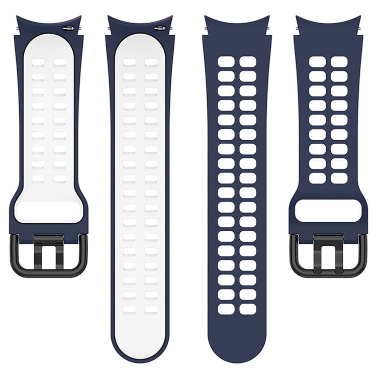 For Samsung Galaxy Watch3 41mm / Watch6 40mm 44mm / Watch6 Classic 43mm 47mm / Watch 5 40mm 44mm / 5 Pro 45mm / Watch4 40mm 44mm Silicone Watch Band Dual Color Strap - Midnight Blue / White
