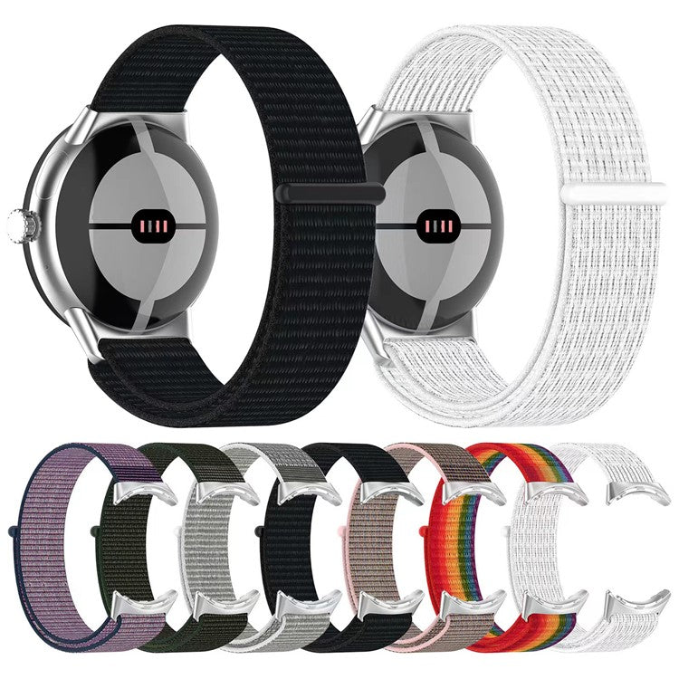 For Google Pixel Watch 3 41mm / Watch 2 / Pixel Watch Nylon Loop Fasten Watch Band Breathable Sport Wrist Band Replacement - White