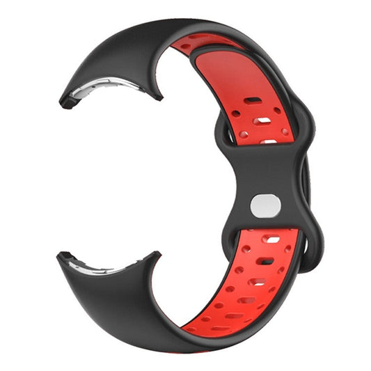 For Google Pixel Watch Dual Color Replacement Wrist Strap Silicone Adjustable Watch Band, S Size - Black / Red