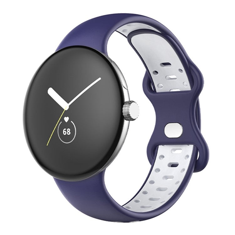 For Google Pixel Watch Dual Color Replacement Wrist Strap Silicone Adjustable Watch Band, S Size - Blue / White