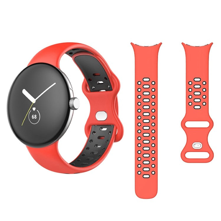 For Google Pixel Watch Dual Color Replacement Wrist Strap Silicone Adjustable Watch Band, S Size - Blue / White