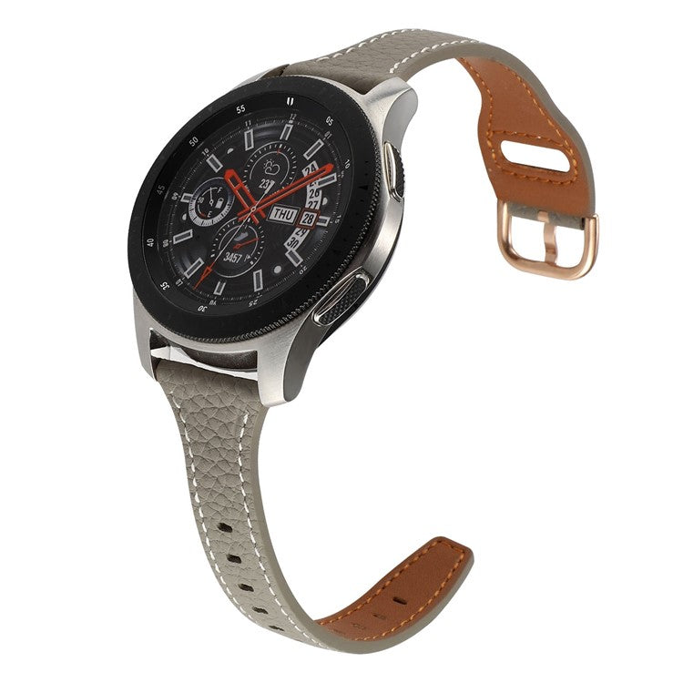 For Xiaomi Watch S1 Pro / Huami Amazfit GTR4 Pro 22mm T-shape Watchband Litchi Texture Genuine Leather Watch Strap - Grey