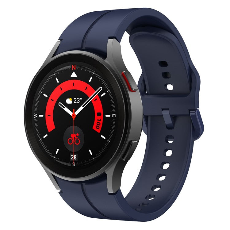 For Samsung Galaxy Watch6 40mm 44mm / Watch6 Classic 43mm 47mm / Watch 5 40mm 44mm / 5 Pro 45mm / Watch4 40mm 44mm Silicone Watch Band Replacement Wrist Strap with Buckle - Midnight Blue
