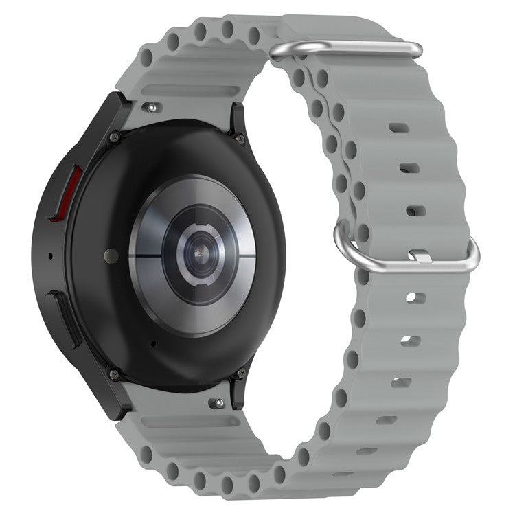 For Samsung Galaxy Watch6 40mm 44mm / Watch6 Classic 43mm 47mm / Watch 5 40mm 44mm / 5 Pro 45mm / Watch4 40mm 44mm Classic Solid Color Silicone Watch Strap Wave Design Replacement Wrist Band - Grey