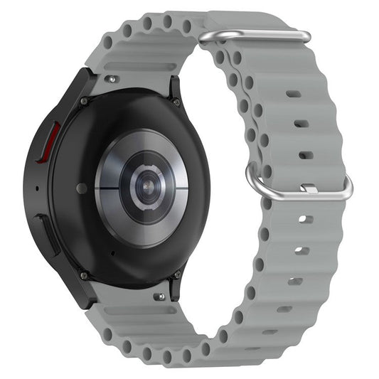 For Samsung Galaxy Watch6 40mm 44mm / Watch6 Classic 43mm 47mm / Watch 5 40mm 44mm / 5 Pro 45mm / Watch4 40mm 44mm Classic Solid Color Silicone Watch Strap Wave Design Replacement Wrist Band - Grey