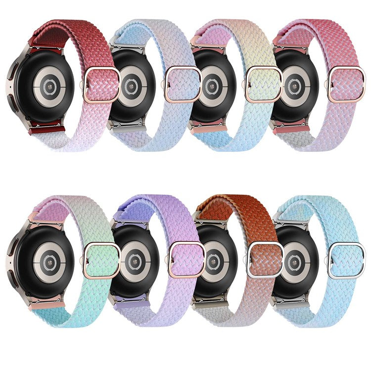 For Samsung Galaxy Watch6 40mm 44mm / Watch6 Classic 43mm 47mm / Watch 5 40mm 44mm / 5 Pro 45mm / Watch4 40mm 44mm Stretchy Braided Watch Band Dual Color Adjustable Elastic Nylon Gradient Strap - Pink / Yellow / Blue