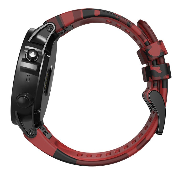 For Garmin Descent G1 / Instinct 2 / Epix Gen2 Printed Pattern Watch Band Soft Silicone Quick Release Replacement Sport Strap - Camouflage Red