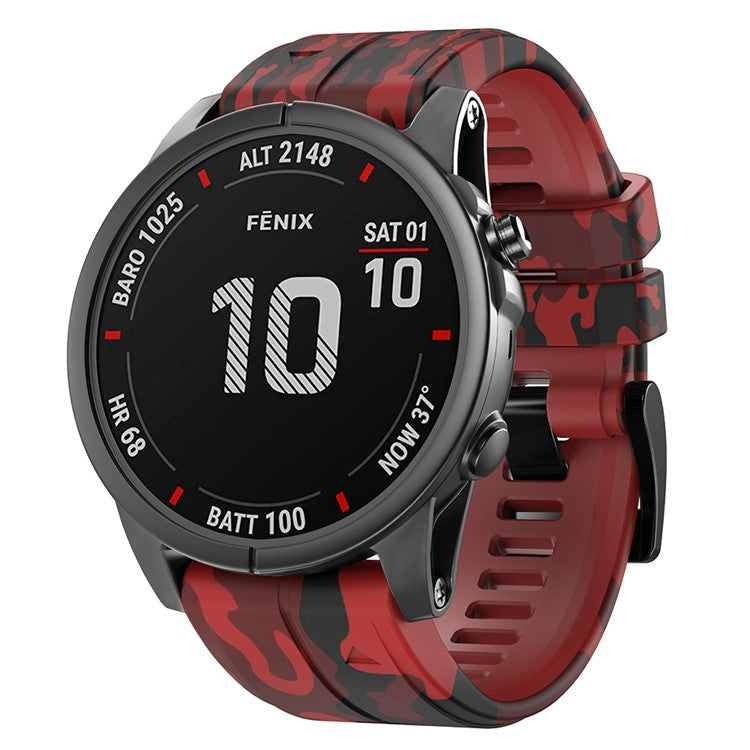 For Garmin Descent G1 / Instinct 2 / Epix Gen2 Printed Pattern Watch Band Soft Silicone Quick Release Replacement Sport Strap - Camouflage Red