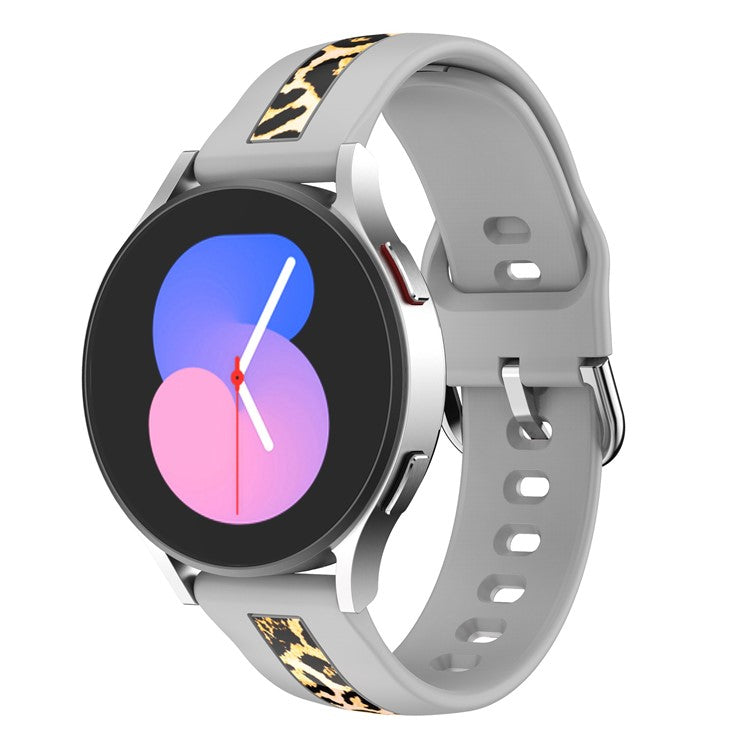 For Samsung Galaxy Watch6 40mm 44mm / Watch6 Classic 43mm 47mm / Watch 5 40mm 44mm / 5 Pro 45mm / Watch4 40mm 44mm Fadeless Printed Pattern Watch Band 20mm Silicone Quick Release Sport Strap Replacement - Grey Leopard Print