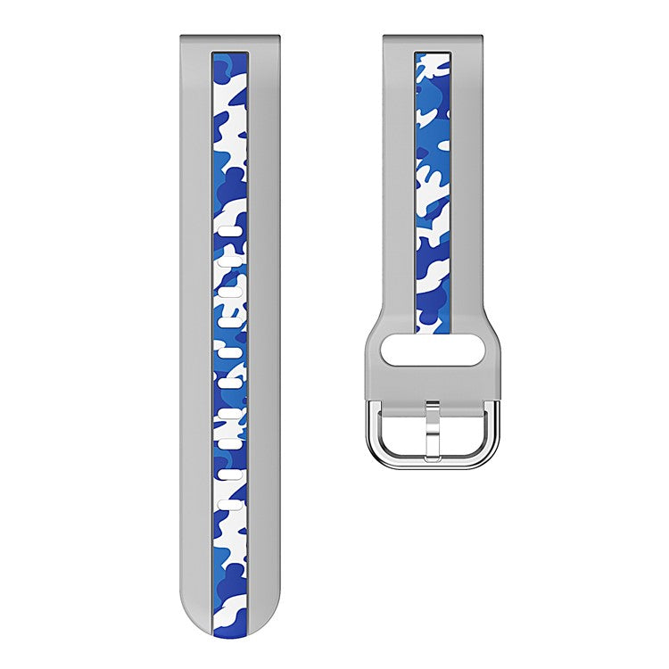 For Samsung Galaxy Watch6 40mm 44mm / Watch6 Classic 43mm 47mm / Watch 5 40mm 44mm / 5 Pro 45mm / Watch4 40mm 44mm Fadeless Printed Pattern Watch Band 20mm Silicone Quick Release Sport Strap Replacement - Grey / Blue Camouflage