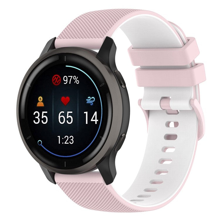 For Suunto 5 Peak / Samsung Galaxy Watch3 45mm / Huawei Watch 3 Dual-color Silicone Watch Band Quick Release 22mm Grid Texture Sport Replacement Strap - Pink  /  White