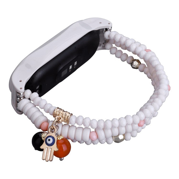 For Xiaomi Mi Band 5 / Band 6 Beaded Wrap Bracelet Band Holiday Style Replacement Watch Strap - White