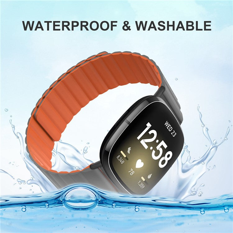 For Fitbit Versa 3 / Fitbit Sense Magnetic Silicone Watchband Universal Quick Release Watch Strap - Black / Wine Red