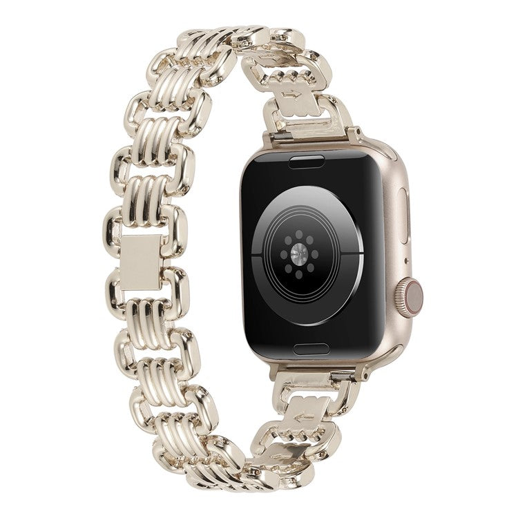 For Apple Watch Series 10 46mm / Ultra 2 Ultra 49mm /  Series 9 8 7 45mm / 6 5 4 SE (2023) SE (2022) SE 44mm / 3 2 1 42mm Stylish Ring Links Metal Chain Strap Smartwatch Wrist Band - Starlight Color