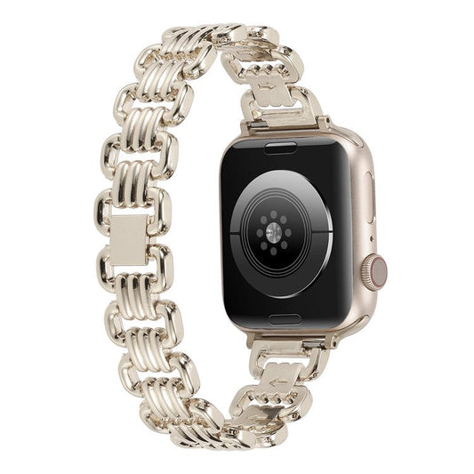 For Apple Watch Series 10 46mm / Ultra 2 Ultra 49mm /  Series 9 8 7 45mm / 6 5 4 SE (2023) SE (2022) SE 44mm / 3 2 1 42mm Stylish Ring Links Metal Chain Strap Smartwatch Wrist Band - Starlight Color