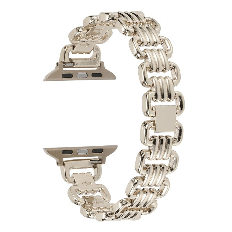 For Apple Watch Series 10 46mm / Ultra 2 Ultra 49mm /  Series 9 8 7 45mm / 6 5 4 SE (2023) SE (2022) SE 44mm / 3 2 1 42mm Stylish Ring Links Metal Chain Strap Smartwatch Wrist Band - Starlight Color