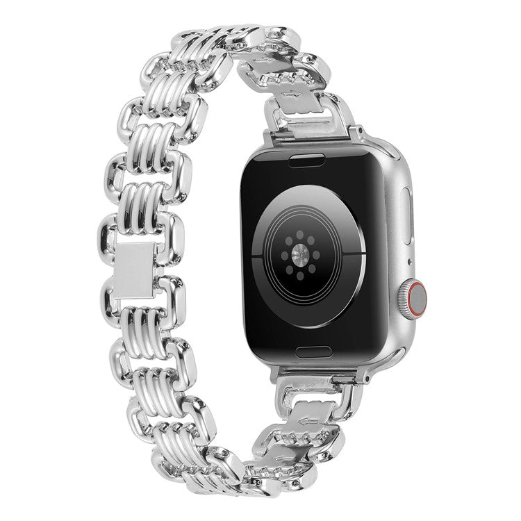 For Apple Watch Series 10 46mm / Ultra 2 Ultra 49mm /  Series 9 8 7 45mm / 6 5 4 SE (2023) SE (2022) SE 44mm / 3 2 1 42mm Stylish Ring Links Metal Chain Strap Smartwatch Wrist Band - Silver