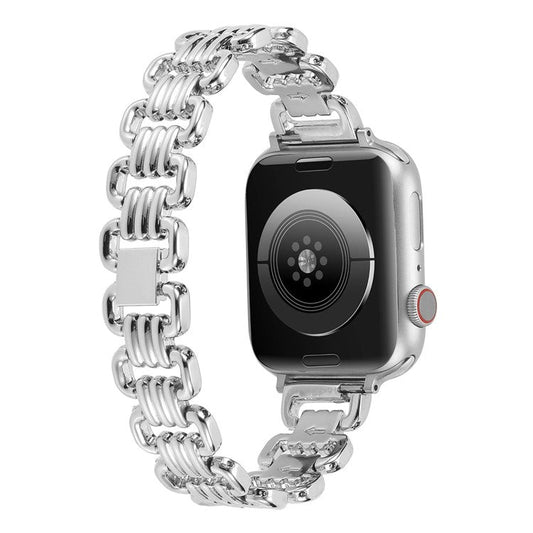 For Apple Watch Series 10 46mm / Ultra 2 Ultra 49mm /  Series 9 8 7 45mm / 6 5 4 SE (2023) SE (2022) SE 44mm / 3 2 1 42mm Stylish Ring Links Metal Chain Strap Smartwatch Wrist Band - Silver