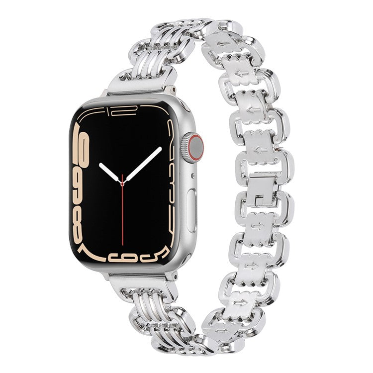 For Apple Watch Series 10 46mm / Ultra 2 Ultra 49mm /  Series 9 8 7 45mm / 6 5 4 SE (2023) SE (2022) SE 44mm / 3 2 1 42mm Stylish Ring Links Metal Chain Strap Smartwatch Wrist Band - Silver