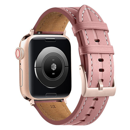 Watch Strap for Apple Watch Series 10 42mm / 9 8 7 41mm / SE (2023) SE (2022) SE 6 5 4 40mm / 3 2 1 38mm Genuine Leather Watch Band - Deep Pink