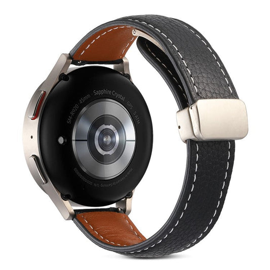 For Coros Pace 2 / Coros Apex 42mm Textured Genuine Leather Watch Band 20mm Quick Release Butterfly Buckle Strap Replacement - Black