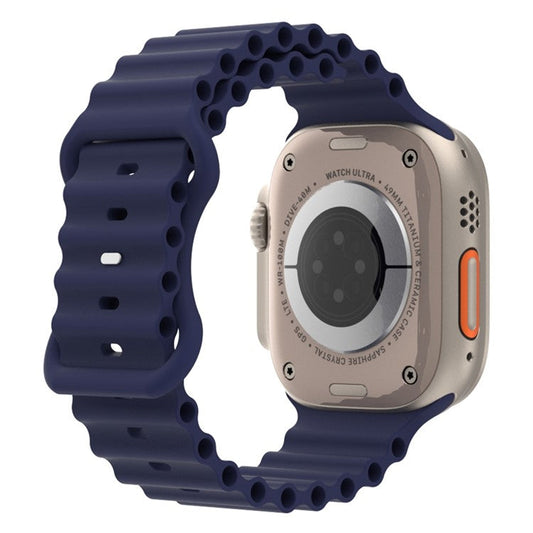 For Apple Watch Series 10 46mm / Ultra 2 Ultra 49mm /  Series 9 8 7 45mm / 6 5 4 SE (2023) SE (2022) SE 44mm / 3 2 1 42mm Ocean Band Silicone Strap with Adjustable 8-shaped Buckle - Midnight Blue