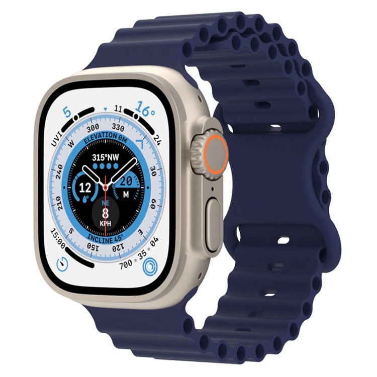 For Apple Watch Series 10 46mm / Ultra 2 Ultra 49mm /  Series 9 8 7 45mm / 6 5 4 SE (2023) SE (2022) SE 44mm / 3 2 1 42mm Ocean Band Silicone Strap with Adjustable 8-shaped Buckle - Midnight Blue