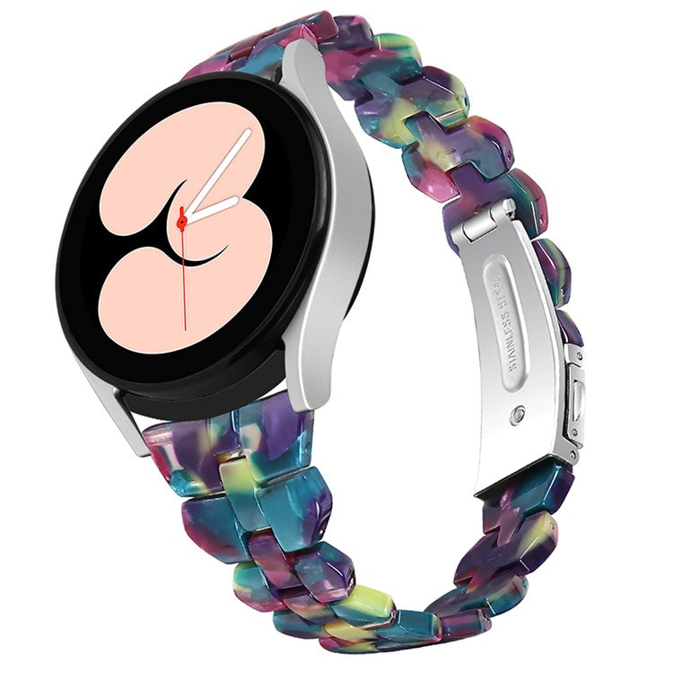 For Samsung Galaxy Watch6 40mm 44mm / Watch6 Classic 43mm 47mm / Watch 5 40mm 44mm / 5 Pro 45mm / Watch4 40mm 44mm Rhombus Resin Watch Band 20mm Wristband Bracelet Strap - Purple Green Flower