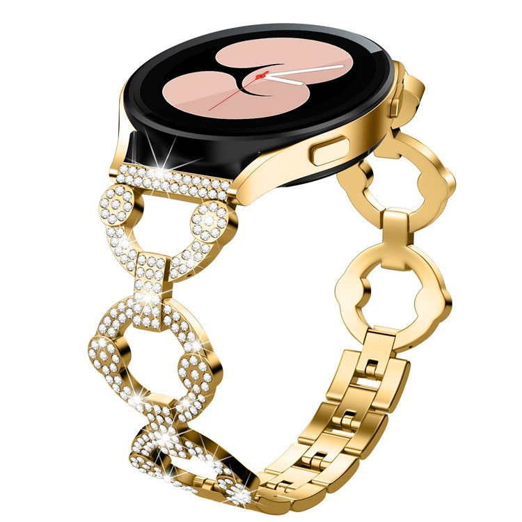 For Samsung Galaxy Watch 5 Active 40mm / 44mm / Watch 5 Pro 45mm / Watch 42mm Bling Watch Band 20mm Rhinestone Decor Replacement Metal Strap - Gold