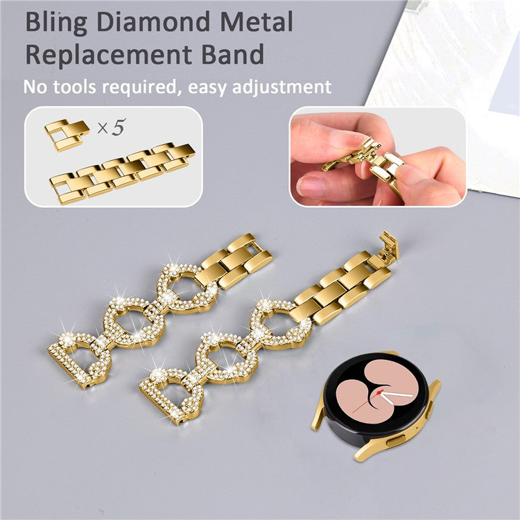 For Samsung Galaxy Watch 5 Active 40mm / 44mm / Watch 5 Pro 45mm / Watch 42mm Bling Watch Band 20mm Rhinestone Decor Replacement Metal Strap - Gold