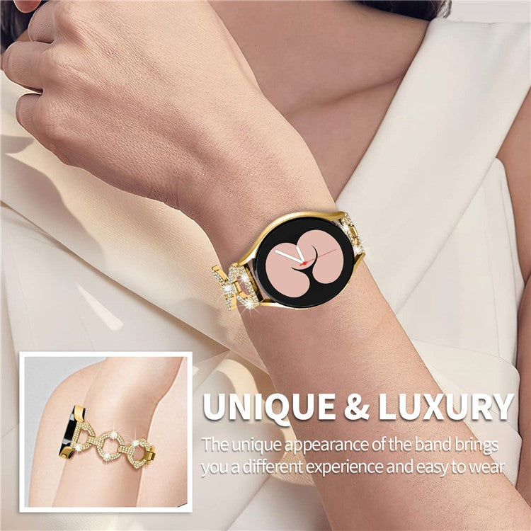 For Samsung Galaxy Watch 5 Active 40mm / 44mm / Watch 5 Pro 45mm / Watch 42mm Bling Watch Band 20mm Rhinestone Decor Replacement Metal Strap - Gold