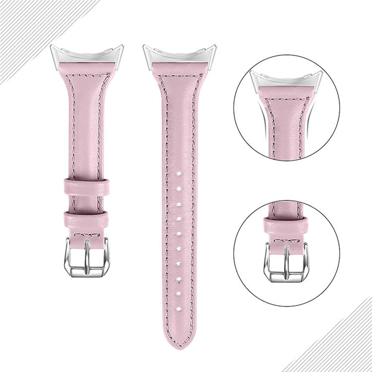 For Google Pixel Watch 2 / Pixel Watch Genuine Leather Watch Band Quick Release 20mm Watch Strap with Silver Connector - Pink