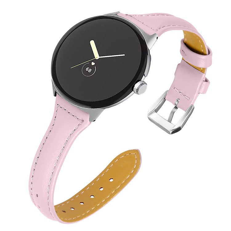 For Google Pixel Watch 2 / Pixel Watch Genuine Leather Watch Band Quick Release 20mm Watch Strap with Silver Connector - Pink
