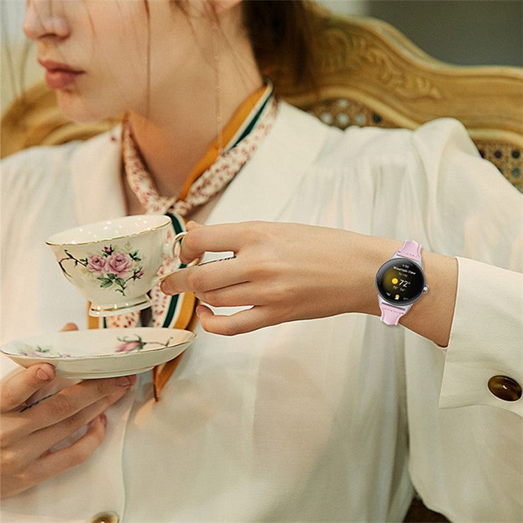 For Google Pixel Watch 2 / Pixel Watch Genuine Leather Watch Band Quick Release 20mm Watch Strap with Silver Connector - Pink