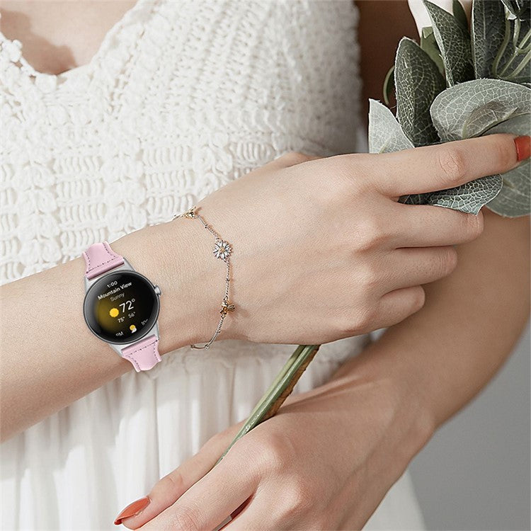 For Google Pixel Watch 2 / Pixel Watch Genuine Leather Watch Band Quick Release 20mm Watch Strap with Silver Connector - Pink