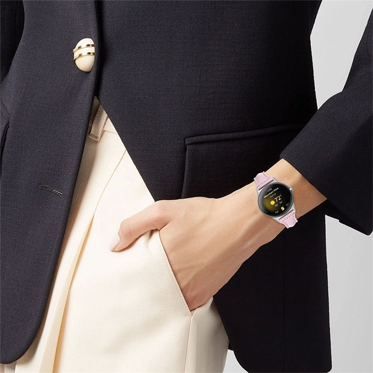 For Google Pixel Watch 2 / Pixel Watch Genuine Leather Watch Band Quick Release 20mm Watch Strap with Silver Connector - Pink