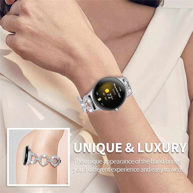 For Google Pixel Watch 2 / Pixel Watch Rhinestone Decor Watch Band Replacement Metal Wrist Strap Bracelet - Silver