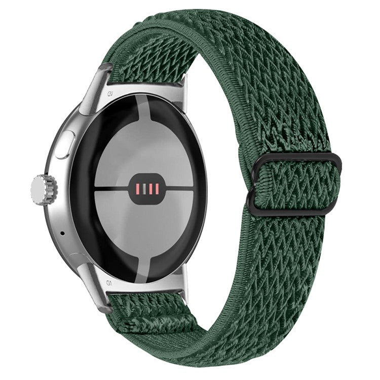 For Google Pixel Watch 2 / Pixel Watch Elastic Woven Soft Watch Strap Replacement Wrist Band (Silver Connector) - Army Green