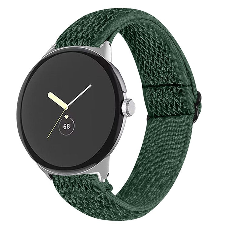 For Google Pixel Watch 2 / Pixel Watch Elastic Woven Soft Watch Strap Replacement Wrist Band (Silver Connector) - Army Green